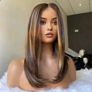 Alternative view of Highlight Blonde Short Bob Lace Wigs with Bangs