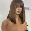 Dark Brown Straight Bob Wig with Bangs Lace Front Human Hair