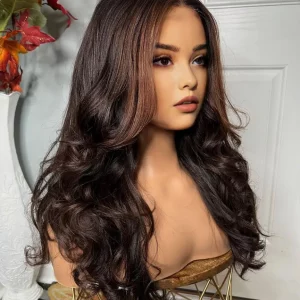 Alternative view of Highlight Brown Wave Lace Front Wigs