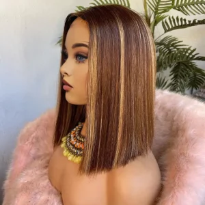 Alternative view of Short Bob Highlight Blonde Brown Lace Front Wigs