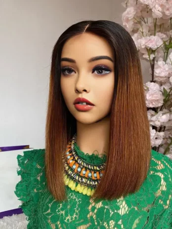 Short Bob Ombre Brown Straight Lace Front Wigs