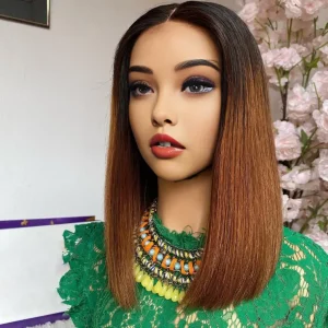 Alternative view of Short Bob Ombre Brown Straight Lace Front Wigs