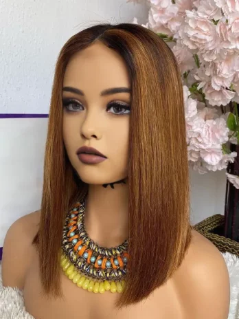 Ombre Brown Short Bob Straight Lace Front Wigs