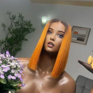 Alternative view of Ombre Orange Short Bob Lace Front Wigs